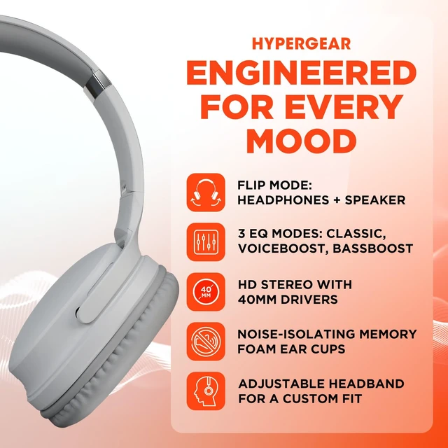 Alt view image 2 of 7 - Wireless Bluetooth Headphones - Foldable Dual Earphones, Flip Ear Cups Between Speaker and Headphone Mode for Comfort & Clear Sound, White