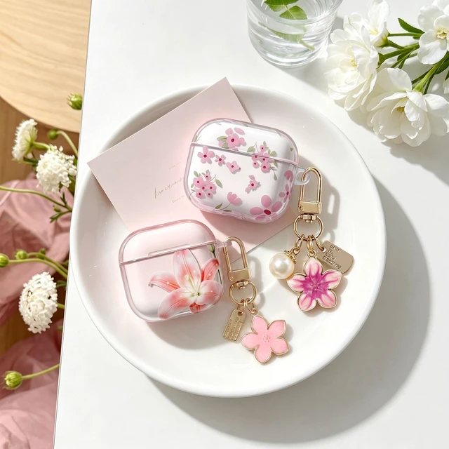 Alt view image 7 of 7 - Compatible for AirPods Pro 3 Case Soft TPU with Cleaner Kit Cute Flowers Aesthetic Design Printed Lily Flower Shockproof Keychain Cover for Girls Woman-Floral