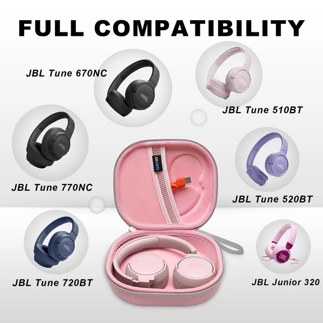 Alt view image 2 of 7 - Hard Case for JBL Headphones, Pink Compatible with JBL Junior 320/ 320BT/Junior 470NC/JR 460NC/ Tune 520BT 510BT 720BT 770NC 670NC/ Live 670NC 770NC Headphone