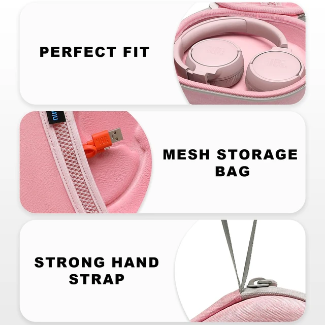 Alt view image 3 of 7 - Hard Case for JBL Headphones, Pink Compatible with JBL Junior 320/ 320BT/Junior 470NC/JR 460NC/ Tune 520BT 510BT 720BT 770NC 670NC/ Live 670NC 770NC Headphone