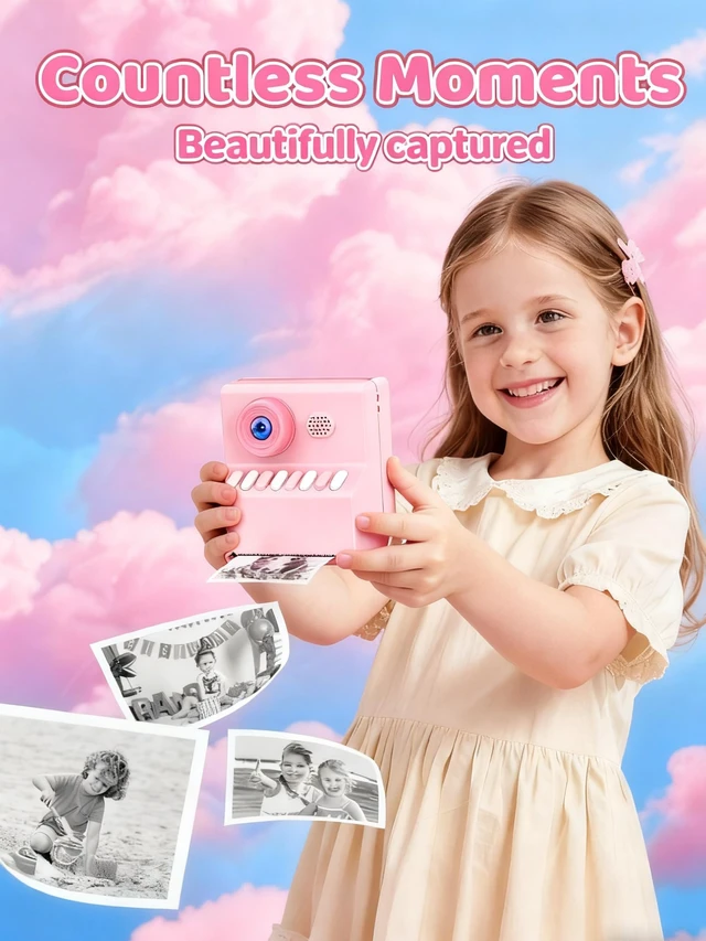 Alt view image 2 of 7 - Kids Camera Instant Print Pink: 32G Instant Print Camera for Kids -1080P HD - Christmas Birthday for Girls Age 3-12 - Ideal Toy for 3 4 5 6 7 8 9 10 11 12 Girls Boys