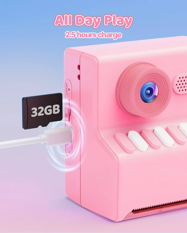 Alt view image 6 of 7 - Kids Camera Instant Print Pink: 32G Instant Print Camera for Kids -1080P HD - Christmas Birthday for Girls Age 3-12 - Ideal Toy for 3 4 5 6 7 8 9 10 11 12 Girls Boys