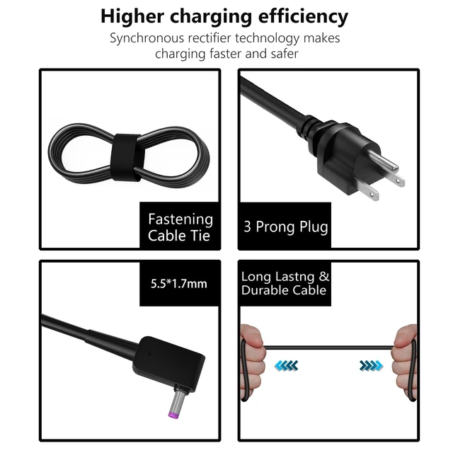 Alt view image 4 of 7 - A11-065N1A 65W 5.5 * 1.7MM AC Charger Compatible with Acer Aspire E1 E3 E5 E11 E14 E15 E17 ES1 F15 Aspire 3 Aspire 5 V3 V5 V7 VN7 V15 R3 R7 S3 19V 3.42A Laptop Power Adapter