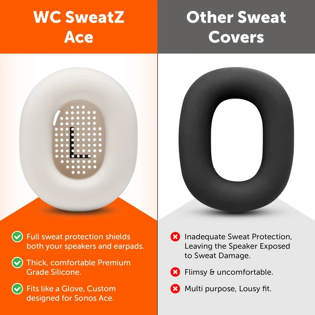 Alt view image 3 of 7 - SweatZ Ace - Patented Earpad Sweat Covers for Sonos Ace Headphones Made by Wicked Cushions Made with Premium Silicone, Sweatproof & Easily Washable Beige