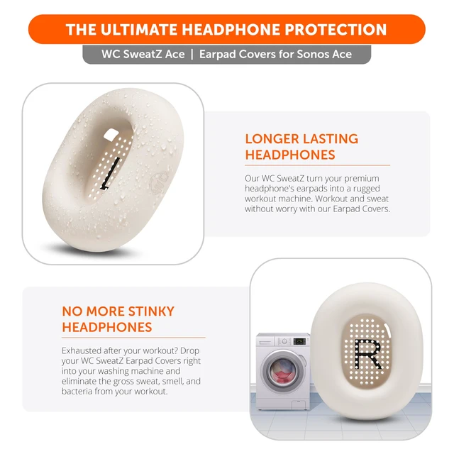 Alt view image 5 of 7 - SweatZ Ace - Patented Earpad Sweat Covers for Sonos Ace Headphones Made by Wicked Cushions Made with Premium Silicone, Sweatproof & Easily Washable Beige