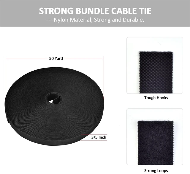 Alt view image 2 of 7 - 300 Ft x 3/5 in, Cut to Any Length, Cable Ties, Wire Ties, Cord Straps Management, Easy to Use, Nylon, Double Sided Hook Loop, Self-Fastening, Reusable, Sturdy, for Office, Home, Black
