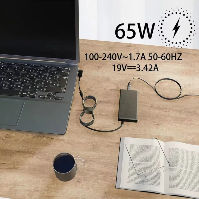 Alt view image 7 of 7 - A11-065N1A 65W 5.5 * 1.7MM AC Charger Compatible with Acer Aspire E1 E3 E5 E11 E14 E15 E17 ES1 F15 Aspire 3 Aspire 5 V3 V5 V7 VN7 V15 R3 R7 S3 19V 3.42A Laptop Power Adapter