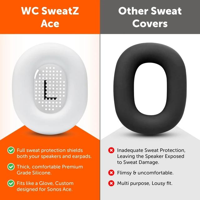 Alt view image 3 of 7 - SweatZ Ace - Patented Earpad Sweat Covers for Sonos Ace Headphones Made by Wicked Cushions Made with Premium Silicone, Sweatproof & Easily Washable White