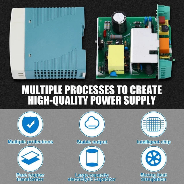 Alt view image 3 of 7 - 2 Pcs 24vdc Power Supply 2.5a 60w Din Rail Switching Converter 100-240VAC Input, MDR Industrial Series, Dual Output Terminals, Compact for Control Cabinets, Stable Voltage Conversion