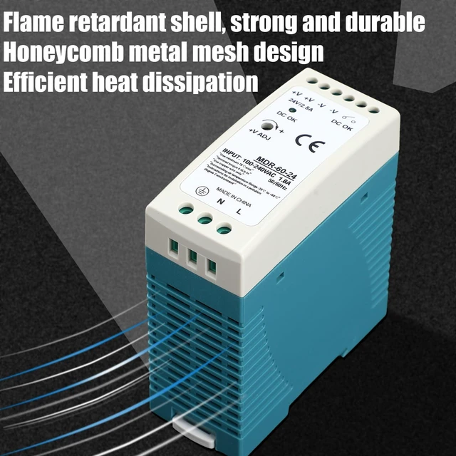 Alt view image 7 of 7 - 2 Pcs 24vdc Power Supply 2.5a 60w Din Rail Switching Converter 100-240VAC Input, MDR Industrial Series, Dual Output Terminals, Compact for Control Cabinets, Stable Voltage Conversion