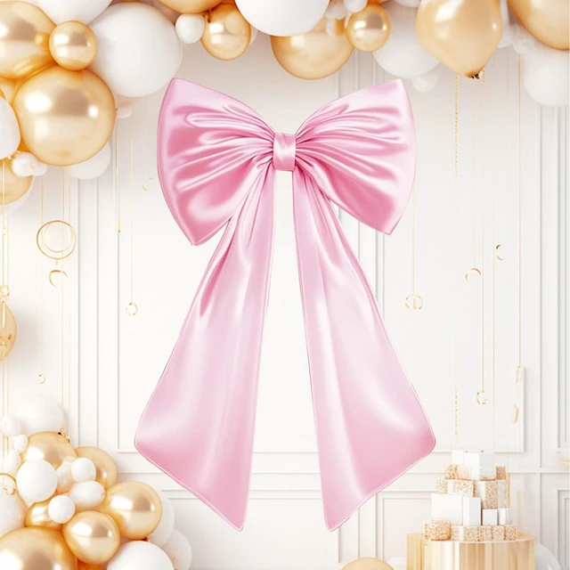 Alt view image 4 of 7 - Large Bow Decor for Room, Large Pink Bow Birthday Party Backdrop, Wall and Door Decorations for Birthday, Wedding, Bridal Shower, Coquette Theme (Pink)