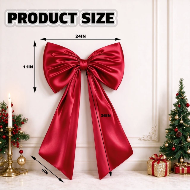 Alt view image 2 of 7 - Large Bow Decor for Room, Large Red Bow 24x36 in Satin Party Backdrop, Oversized Wall and Door Decorations for Birthday, Wedding, Bridal Shower, Coquette Theme (Red)