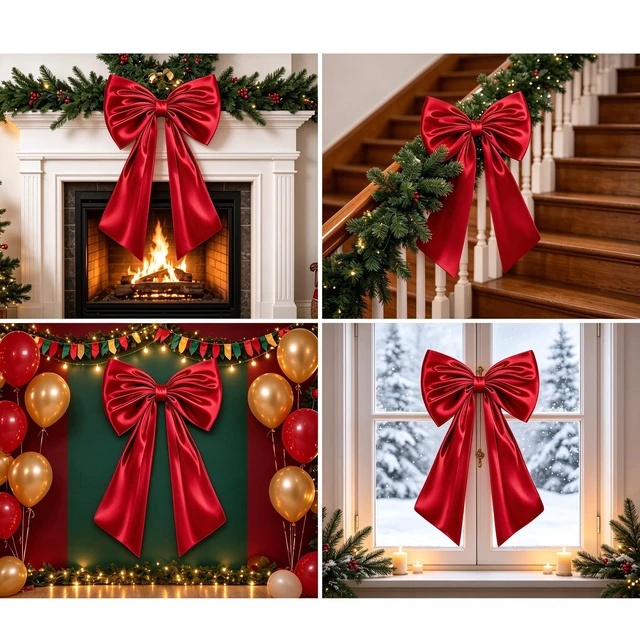 Alt view image 6 of 7 - Large Bow Decor for Room, Large Red Bow 24x36 in Satin Party Backdrop, Oversized Wall and Door Decorations for Birthday, Wedding, Bridal Shower, Coquette Theme (Red)