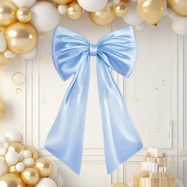 Alt view image 4 of 7 - Large Bow Decor for Room, Large Blue Bow Birthday Party Backdrop, Wall and Door Decorations for Birthday, Wedding, Bridal Shower, Coquette Theme (Blue)