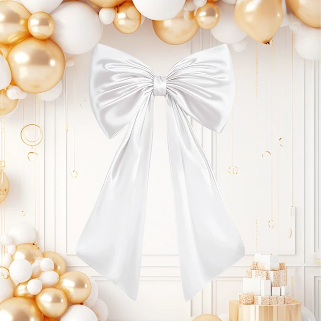 Alt view image 4 of 7 - Large Bow Decor for Room, Large White Bow Birthday Party Backdrop, Wall and Door Decorations for Birthday, Wedding, Bridal Shower, Coquette Theme (White)