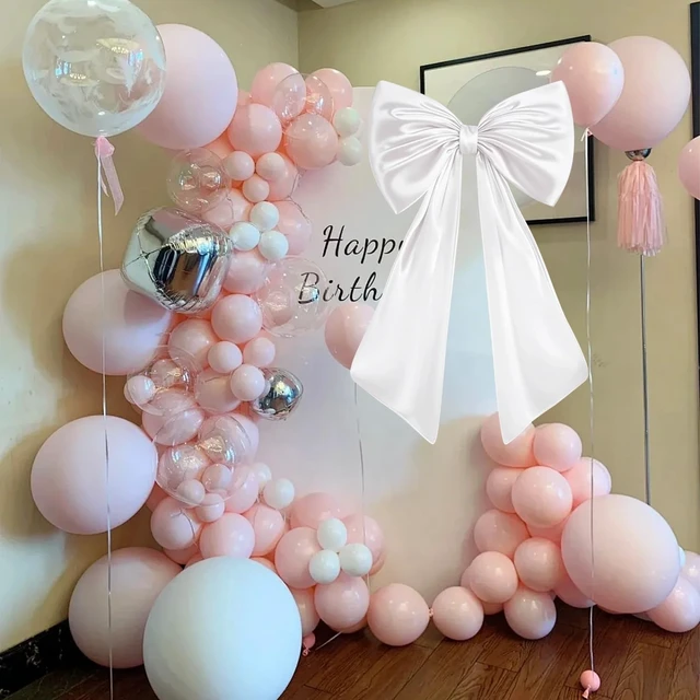 Alt view image 6 of 7 - Large Bow Decor for Room, Large White Bow Birthday Party Backdrop, Wall and Door Decorations for Birthday, Wedding, Bridal Shower, Coquette Theme (White)