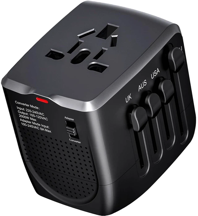Main image of International Travel Adapter Voltage Converter Steps Down 220V to 110V for Cell Phones, Laptops, and Curling Irons, US to UK, Europe, Australia, and More Than 200 Countries(Black)
