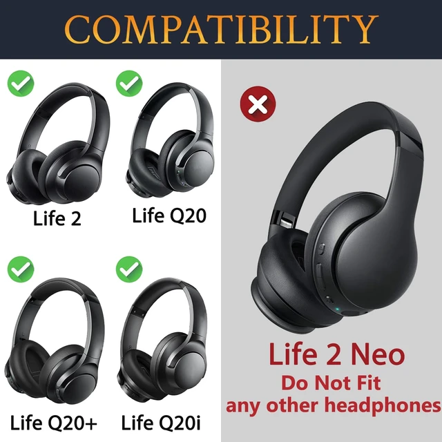 Alt view image 2 of 5 - Headband for Anker (Life 2, Life Q20) - Black (Not Fit Life2 Neo),for Soundcore Life2, (Q20/Q20+/Q20i) Headphones