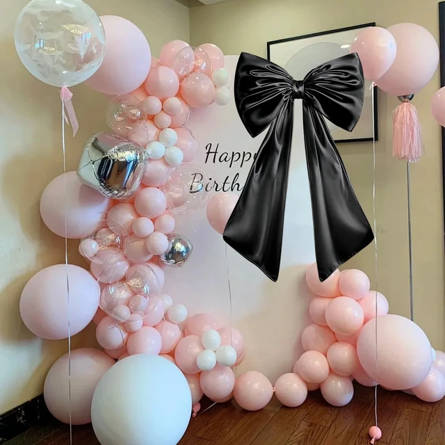 Alt view image 6 of 7 - Large Bow Decor for Room, Large Black Bow Birthday Party Backdrop, Wall and Door Decorations for Birthday, Wedding, Bridal Shower, Coquette Theme (Black)