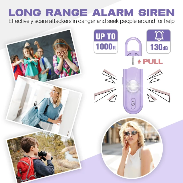 Alt view image 2 of 7 - Personal Safety Alarm Keychain for Women 2PCS -130 dB Loud Siren with SOS Strobe Light, Flashlight, Double Speakers, Safe Defense Key Chain for Girls Kids Elders Emergency Call