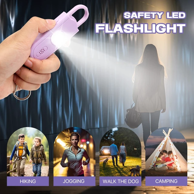 Alt view image 3 of 7 - Personal Safety Alarm Keychain for Women 2PCS -130 dB Loud Siren with SOS Strobe Light, Flashlight, Double Speakers, Safe Defense Key Chain for Girls Kids Elders Emergency Call