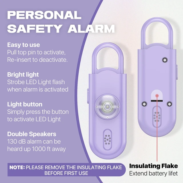 Alt view image 5 of 7 - Personal Safety Alarm Keychain for Women 2PCS -130 dB Loud Siren with SOS Strobe Light, Flashlight, Double Speakers, Safe Defense Key Chain for Girls Kids Elders Emergency Call