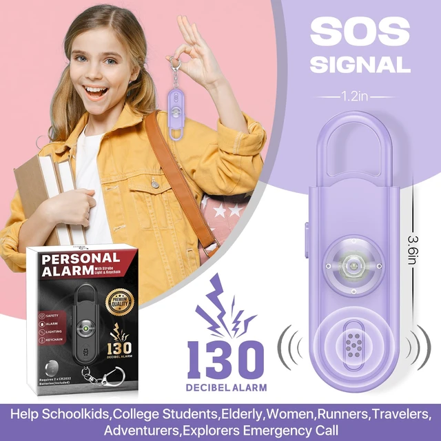 Alt view image 4 of 7 - Personal Safety Alarm Keychain for Women 2PCS -130 dB Loud Siren with SOS Strobe Light, Flashlight, Double Speakers, Safe Defense Key Chain for Girls Kids Elders Emergency Call