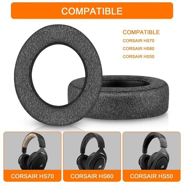 Alt view image 2 of 7 - HS60 HS70 Earpads, Knitted Replacement Ear Pad Cushion for Corsair HS70 Pro Also fit HS60/Pro HS50/Pro, Durable Protein Leather Gaming Headset Noise Isolation