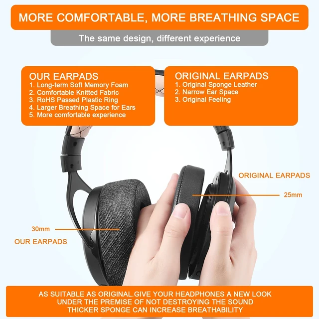 Alt view image 5 of 7 - HS60 HS70 Earpads, Knitted Replacement Ear Pad Cushion for Corsair HS70 Pro Also fit HS60/Pro HS50/Pro, Durable Protein Leather Gaming Headset Noise Isolation
