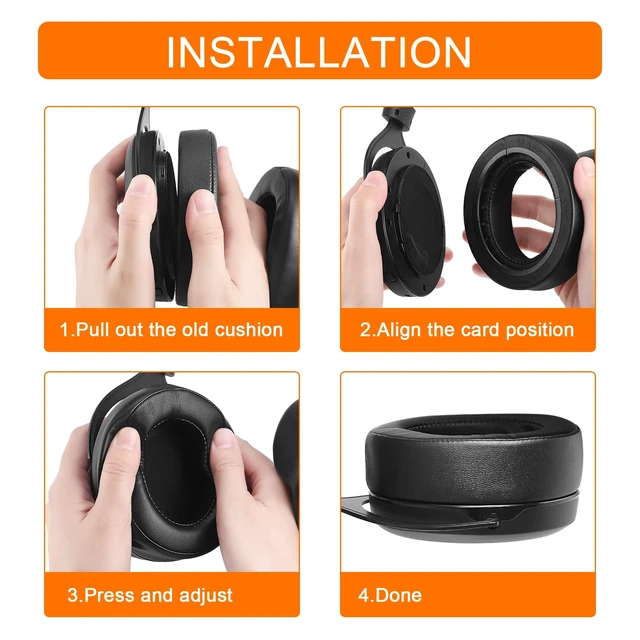 Alt view image 7 of 7 - HS60 HS70 Earpads, Knitted Replacement Ear Pad Cushion for Corsair HS70 Pro Also fit HS60/Pro HS50/Pro, Durable Protein Leather Gaming Headset Noise Isolation