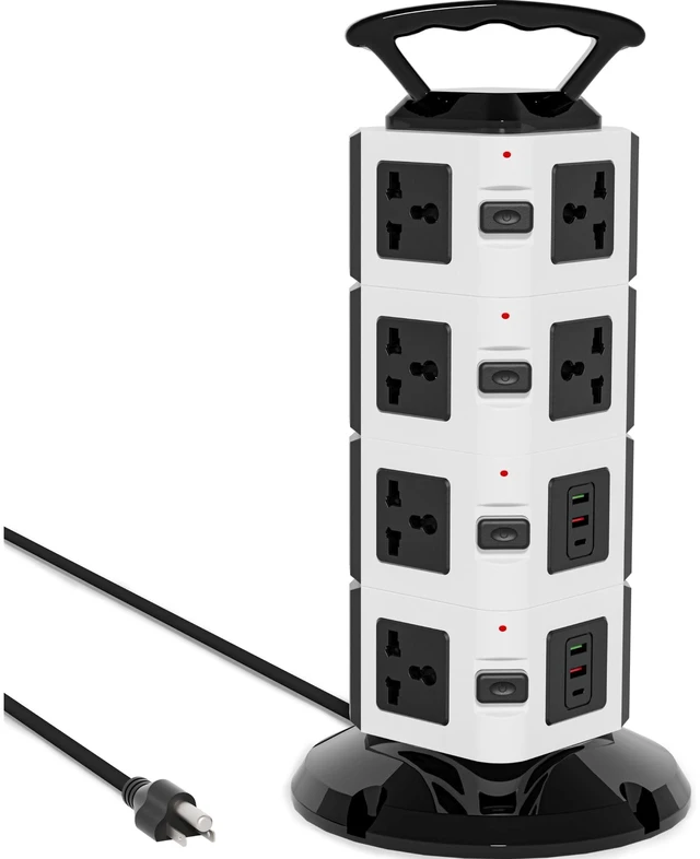 Main image of Power Strip Tower with 14 Outlets, 4 USB-A & 2 USB-C Ports, 1875W/15A Heavy Duty Charging Station for Multiple Devices, Plug Tower with 6ft Extension Cord, for Home, Office, Dorm