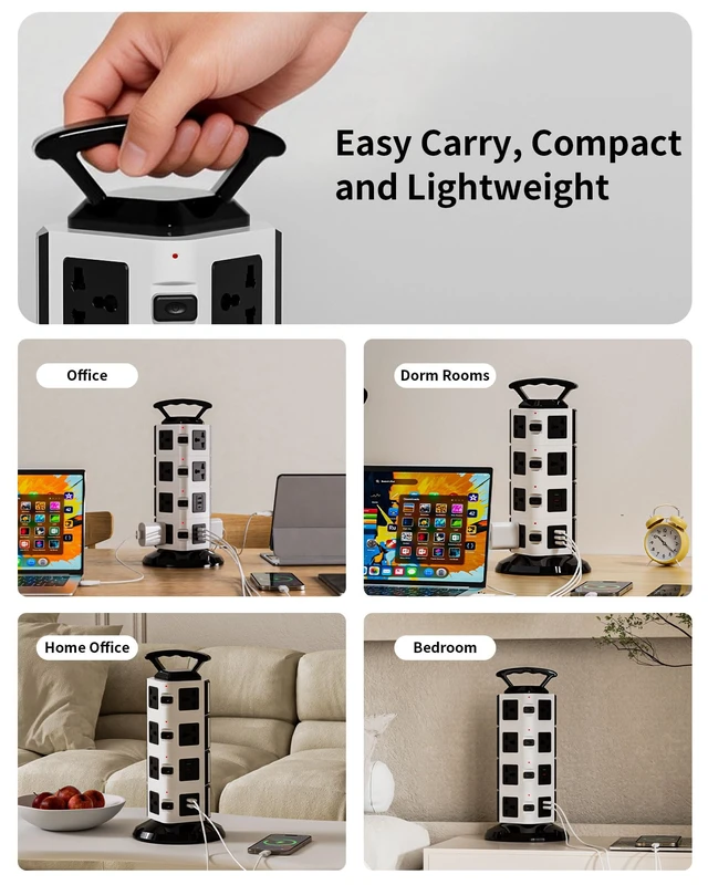 Alt view image 6 of 7 - Power Strip Tower with 14 Outlets, 4 USB-A & 2 USB-C Ports, 1875W/15A Heavy Duty Charging Station for Multiple Devices, Plug Tower with 6ft Extension Cord, for Home, Office, Dorm