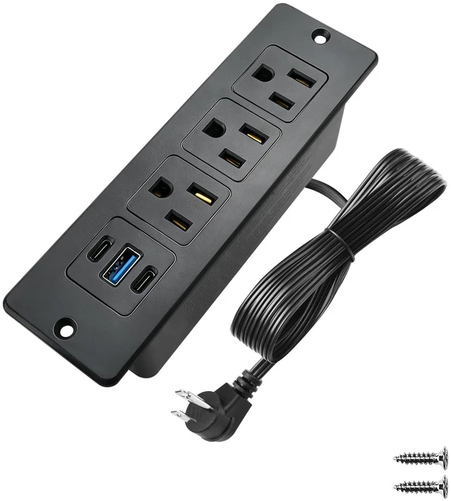 Main image of Furniture Recessed Power Strip with USB C 20W & USB A 18W,3 Outlets 3 USB Ports(2 USB C+1 USB A),Flush Mountable Electrical Outlet for Desk Cabinet Nightstand Counter, 6.56ft Flat Plug Cord (Black)