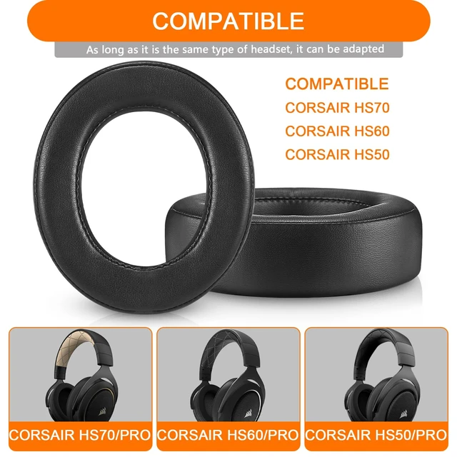 Alt view image 2 of 7 - HS60 Earpads, GVOEARS Replacement Ear Pads Cushion for Corsair HS70/Pro HS60/Pro HS50/Pro, Durable Leather Gaming Headset Noise Isolation Earpads (Black)