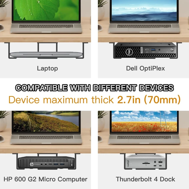 Alt view image 3 of 7 - Under Desk Laptop Mount, Laptop Under Desk Mount 2.7 inches Tall Effective Space, Aluminum Under Desk Laptop Holder Dock Station for Laptop MacBook Dell OptiPlex PS4 Dell WD19 Mac mini M4 Dock & More