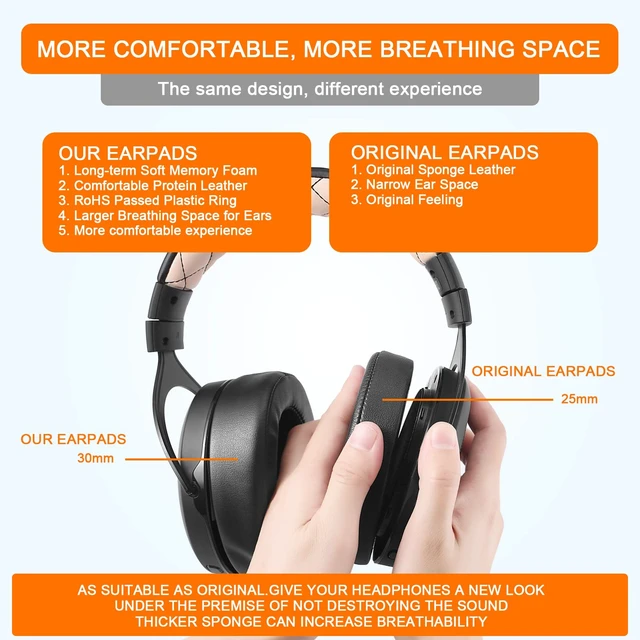 Alt view image 5 of 7 - HS60 Earpads, GVOEARS Replacement Ear Pads Cushion for Corsair HS70/Pro HS60/Pro HS50/Pro, Durable Leather Gaming Headset Noise Isolation Earpads (Black)