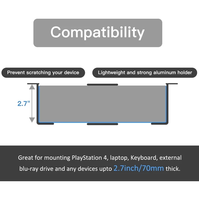Alt view image 6 of 7 - Under Desk Laptop Mount, Laptop Under Desk Mount 2.7 inches Tall Effective Space, Aluminum Under Desk Laptop Holder Dock Station for Laptop MacBook Dell OptiPlex PS4 Dell WD19 Mac mini M4 Dock & More