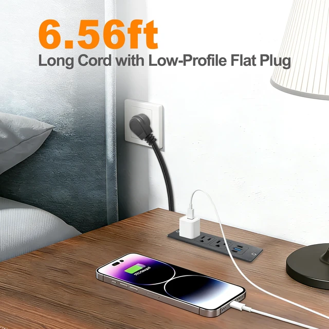 Alt view image 3 of 6 - Furniture Recessed Power Strip with USB C 20W & USB A 18W,3 Outlets 3 USB Ports(2 USB C+1 USB A),Flush Mountable Electrical Outlet for Desk Cabinet Nightstand Counter, 6.56ft Flat Plug Cord (Black)