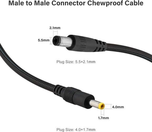 Alt view image 3 of 6 - Chewproof Power Cable for Solar Panel Connector, 5.5x2.1 to 4.0x1.7 Male DC Plug, Compatible with Tactacam Reveal,Stealth Cam,Elusuve Wildlife, WiseEye, Barn Owl, Moultrie & Muddy Trail Cameras, 39"