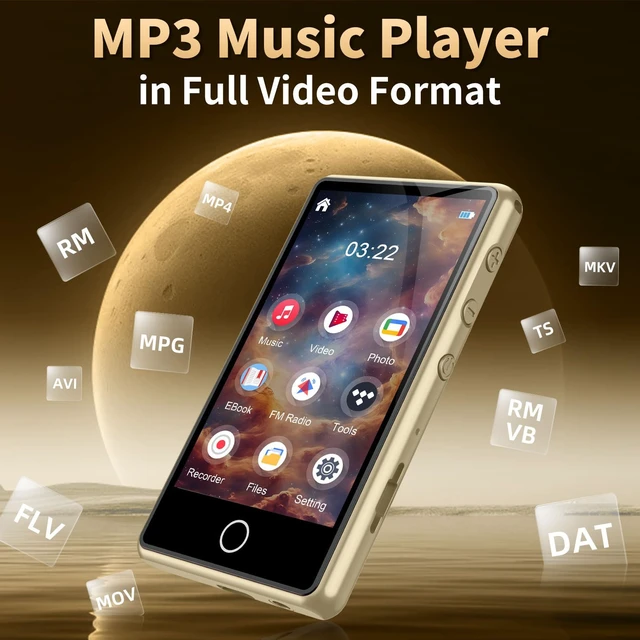 Alt view image 4 of 7 - MP3 Player with Bluetooth, 80GB Digital Music Player Portable MP3 & MP4 Players with Speaker, FM Radio, Voice Recorder, Shuffle Repeat, Up to 256GB, Golden