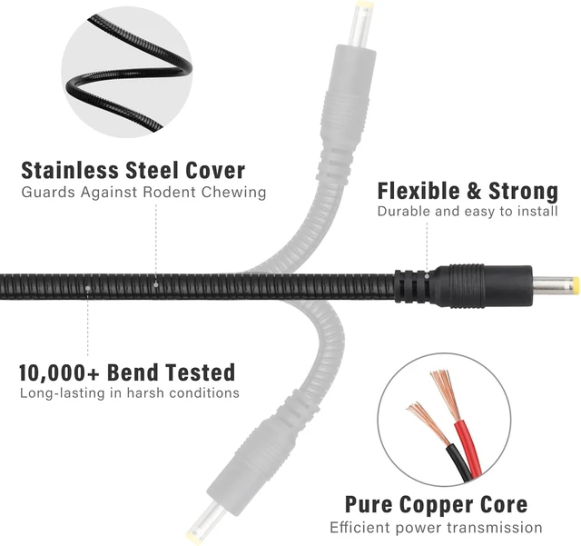 Alt view image 4 of 6 - Chewproof Power Cable for Solar Panel Connector, 5.5x2.1 to 4.0x1.7 Male DC Plug, Compatible with Tactacam Reveal,Stealth Cam,Elusuve Wildlife, WiseEye, Barn Owl, Moultrie & Muddy Trail Cameras, 39"