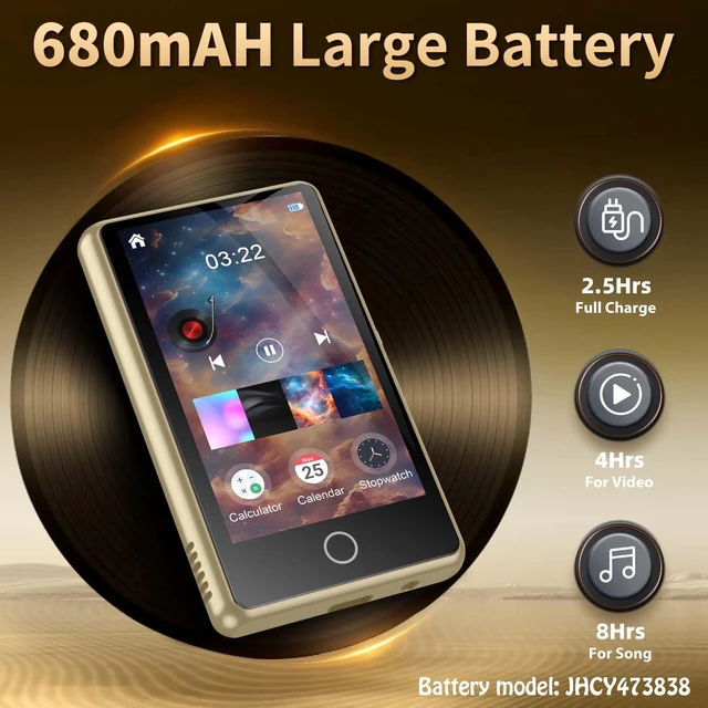 Alt view image 5 of 7 - MP3 Player with Bluetooth, 80GB Digital Music Player Portable MP3 & MP4 Players with Speaker, FM Radio, Voice Recorder, Shuffle Repeat, Up to 256GB, Golden