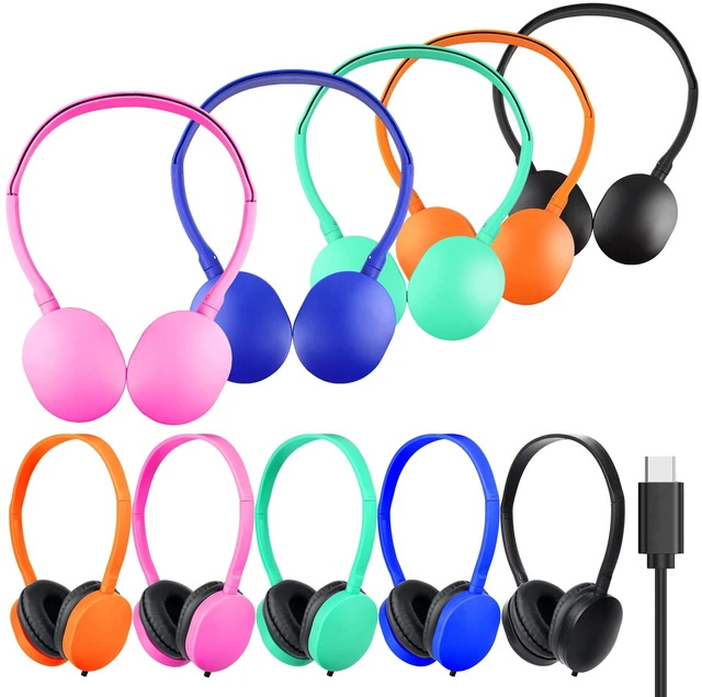 Main image of 5 Pack USB-C Classroom Headphones Bulk for School, Wired On Ear Kids Headphones USB C for Students Teens Chromebook Laptop Mixed Colors