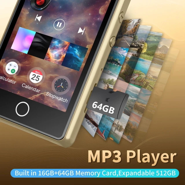 Alt view image 6 of 7 - MP3 Player with Bluetooth, 80GB Digital Music Player Portable MP3 & MP4 Players with Speaker, FM Radio, Voice Recorder, Shuffle Repeat, Up to 256GB, Golden