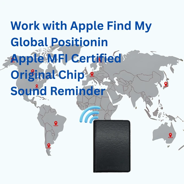 Alt view image 4 of 7 - Travel Passport Holder, Wireless Charging Tracker, iOS Only Black Premium PU Leather Cover, Works with Apple Find My, MFi Certified, Card Slots, Boarding Pass Pocket & SIM Storage