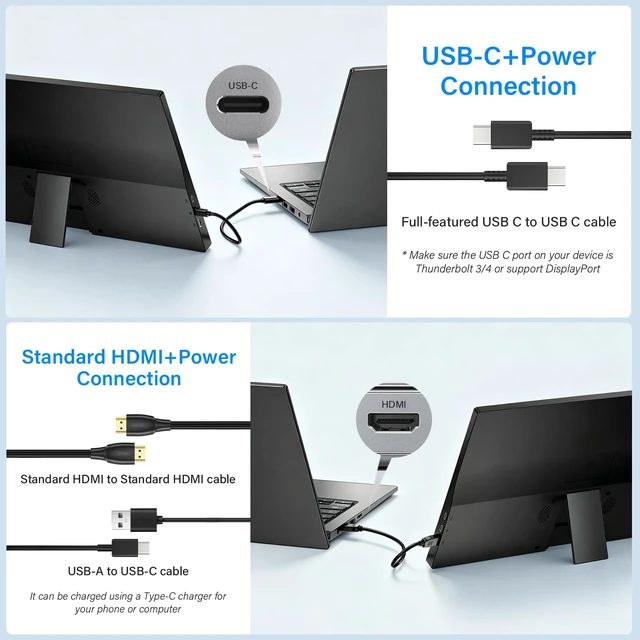 Alt view image 3 of 7 - 15.6 Inch Portable Second Monitor for Laptop Ultra-Slim, USB-C and HDMI Second Screen with Kickstand, Lightweight External Display for Business Trip, 1366x768 Home Office Monitor