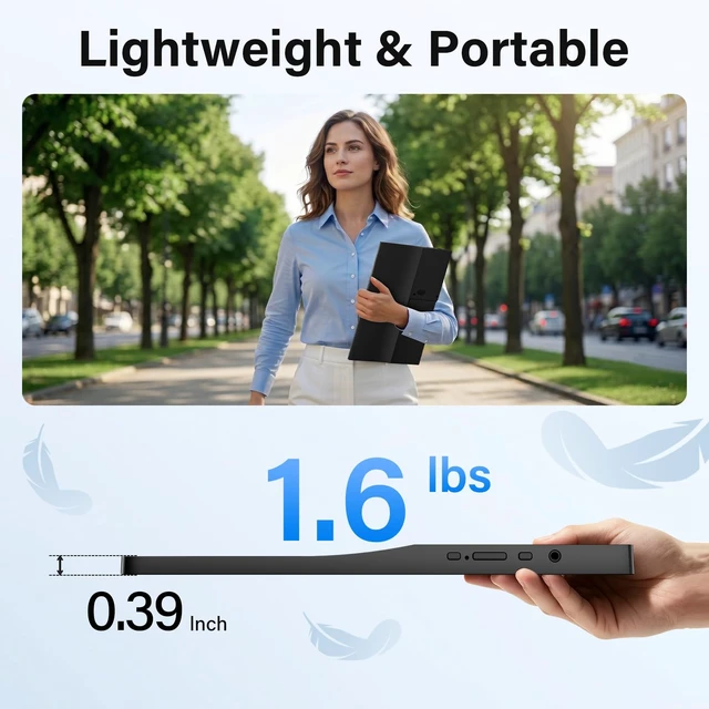Alt view image 4 of 7 - 15.6 Inch Portable Second Monitor for Laptop Ultra-Slim, USB-C and HDMI Second Screen with Kickstand, Lightweight External Display for Business Trip, 1366x768 Home Office Monitor
