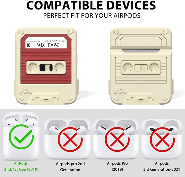 Alt view image 2 of 7 - Compatible with AirPods Case Cover with Cleaner Kit, Funny Cassette Tape Design Case for AirPod 1st/2nd Generation, Cute Cartoon Silicone Protective Case for Apple AirPods