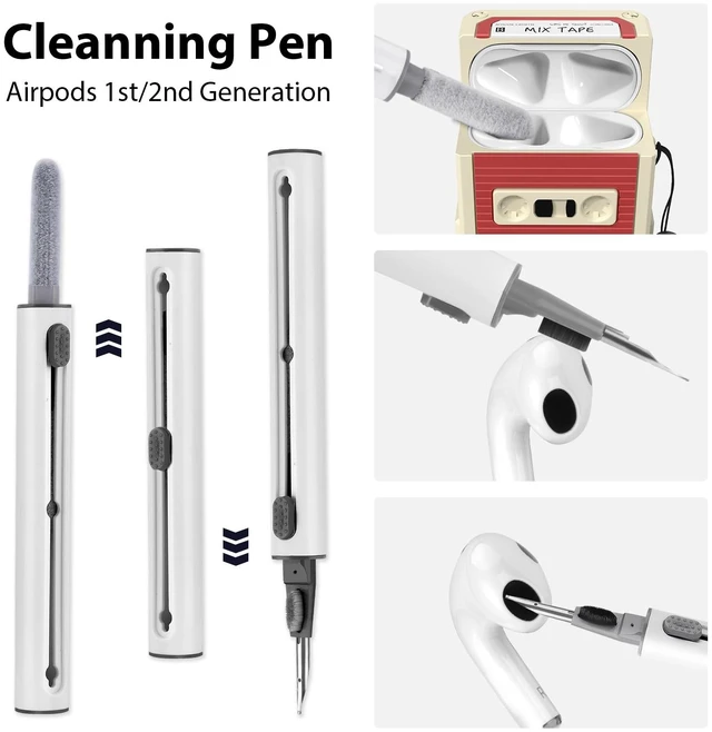 Alt view image 5 of 7 - Compatible with AirPods Case Cover with Cleaner Kit, Funny Cassette Tape Design Case for AirPod 1st/2nd Generation, Cute Cartoon Silicone Protective Case for Apple AirPods