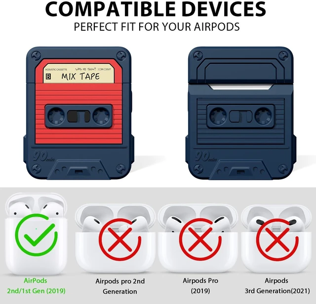 Alt view image 2 of 7 - Compatible with AirPods Case Cover with Cleaner Kit, Funny Cassette Tape Design Case for AirPod 1st/2nd Generation, Cute Cartoon Silicone Protective Case for Apple AirPods